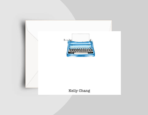 Blue Retro Typewriter Note Cards