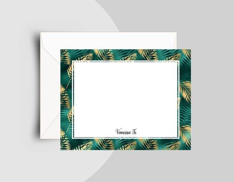 Green & Gold Leaves  Note Cards