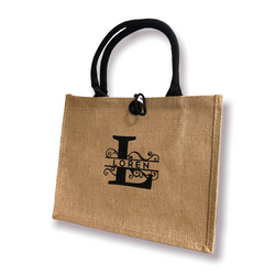 Monogram Burlap Tote Bag