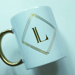 Monogram Gold Handle Ceramic Mug